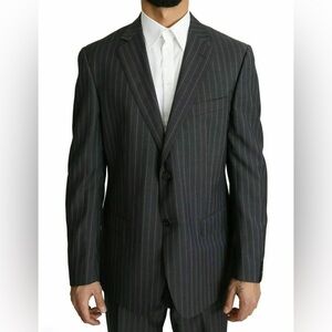Z Zegna Black Pinstripe Wool Blazer Suit Jacket 42 Long